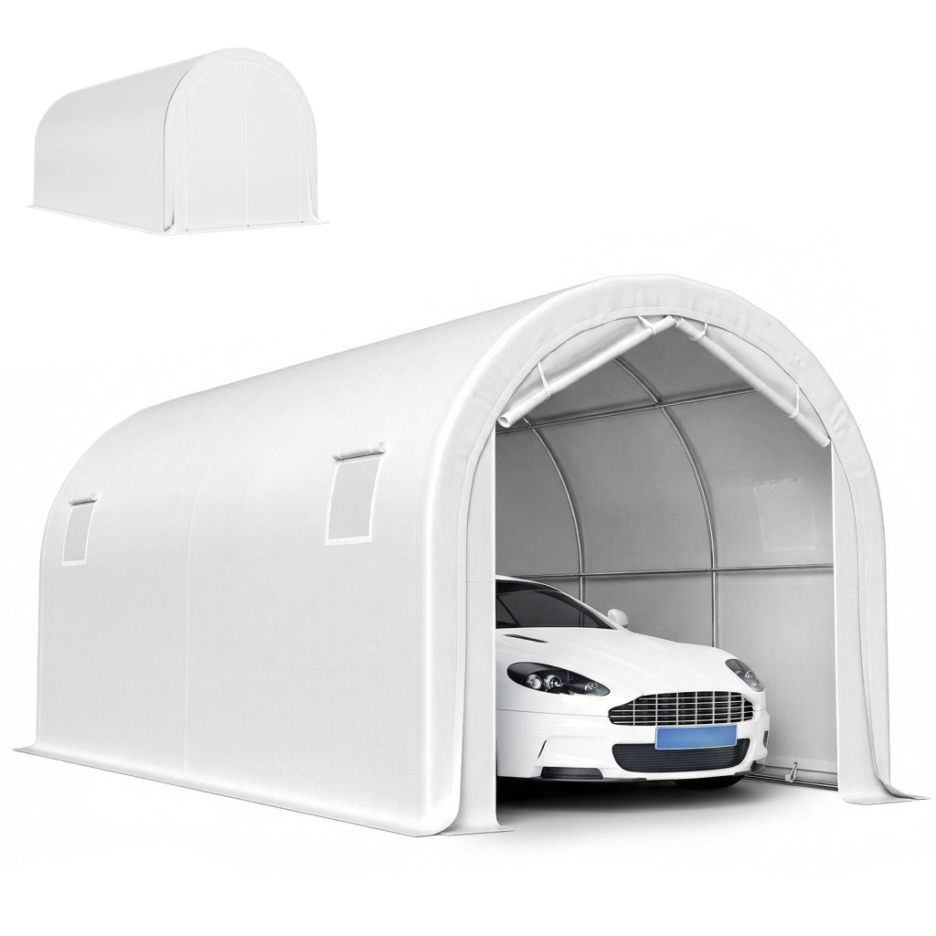 Garage Esterno per Auto 3x6 m ¨C Minimal ¨C Bianco Metallo Resina