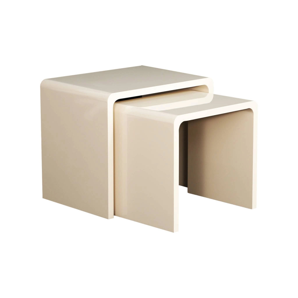 Set di 2 tavolini impilabili finitura lucida, crema