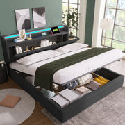 Letto doppio imbottito; 160x200cm; con testiera USB e LED; grigio
