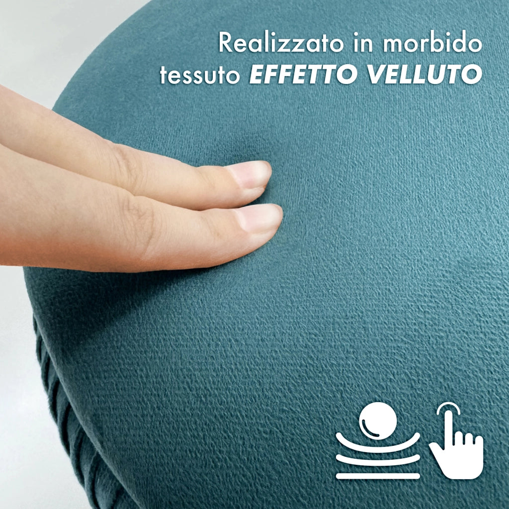 Pouf Rotondo In Velluto Con Contenitore Portaoggetti Sgabello Toeletta Trucco Tavolino Caffè Ripiano Legno Salotto Poggiapiedi Con Gambe Color Oro Petrolio