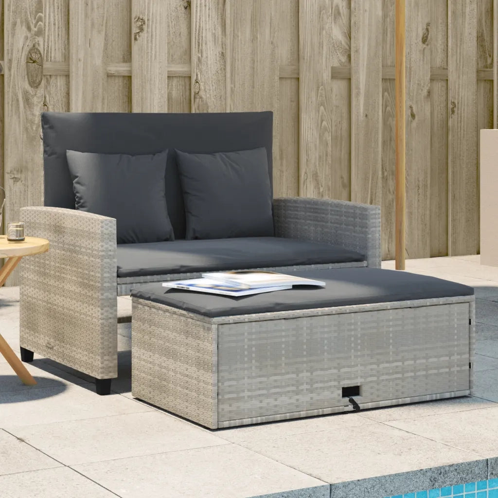 Divano da Giardino con Cuscini 2 Posti Grigio Chiaro Polyrattan 365137