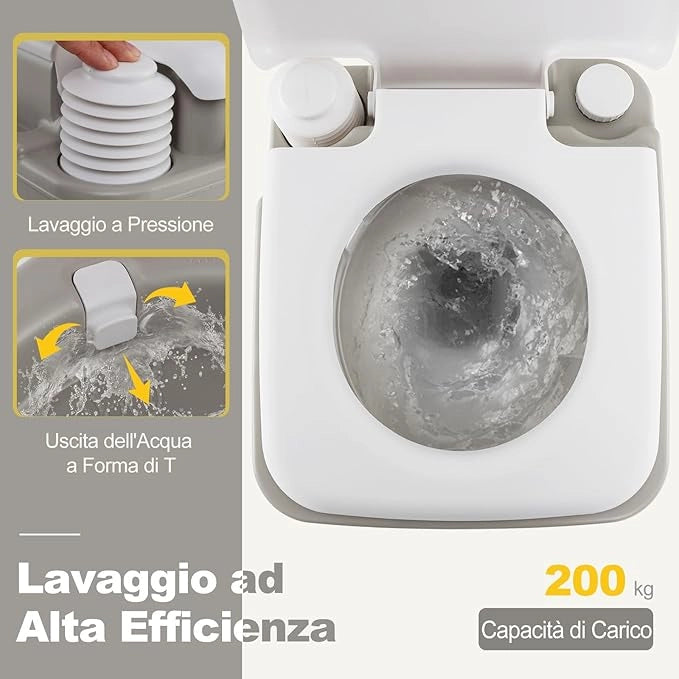 WC Portatile Adulti con Serbatoio dell'Acqua Rimovibile da 20 L, Toilette Portatile con Pompa di Scarico, WC Chimico da Campeggio, per Camper, Barca, Portata 200 kg