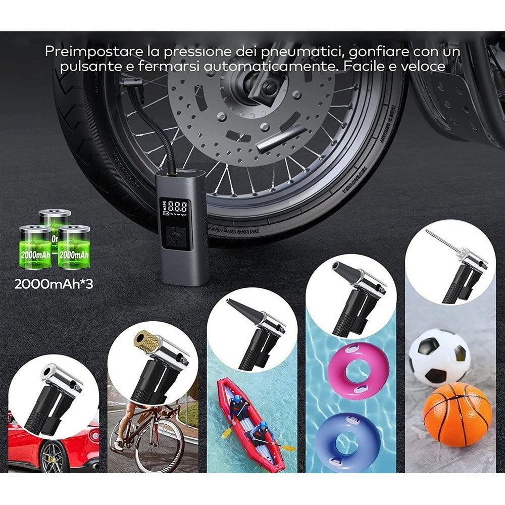 Trade Shop - Mini Compressore Ad Aria Portatile Gonfiatore Ricaricabile Display Led Auto -