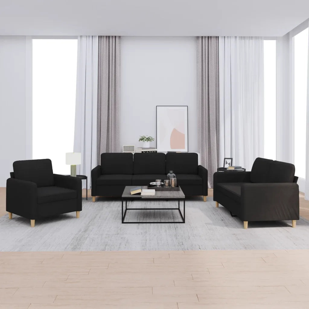 Set di Divani 3 pz con Cuscini Nero in Tessuto 3202058