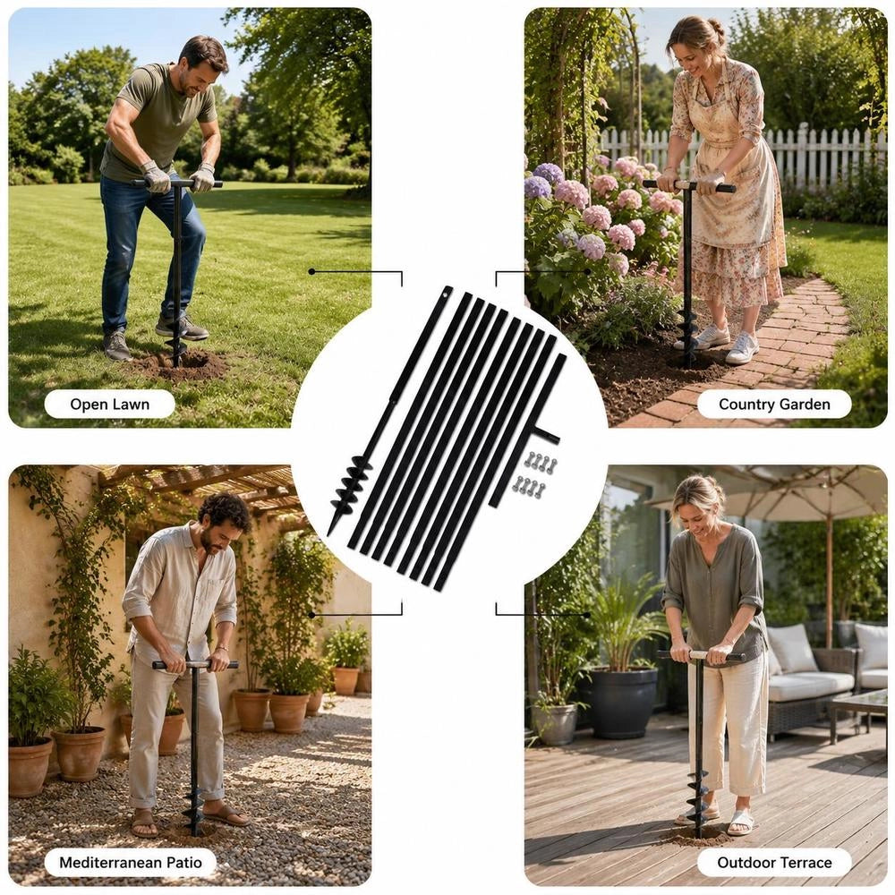 Manual Earth Auger With Handle 80 Mm Drill Bit And 9 M Extension Rod For Garden Planting Fence Post Installation Soil Hole Digging And Farm Use