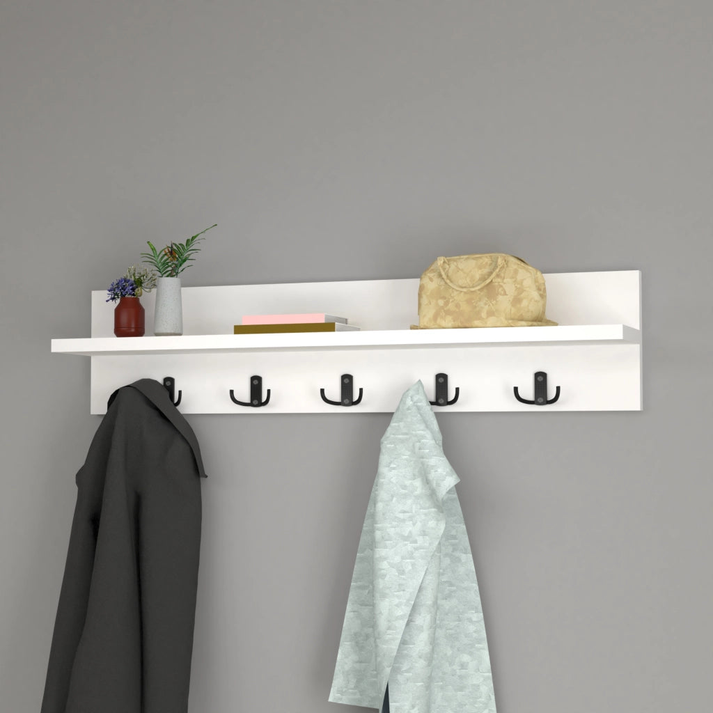 Appendiabiti da Parete Hammarö con Piano di Appoggio 80x13x18 cm Bianco [en.casa]