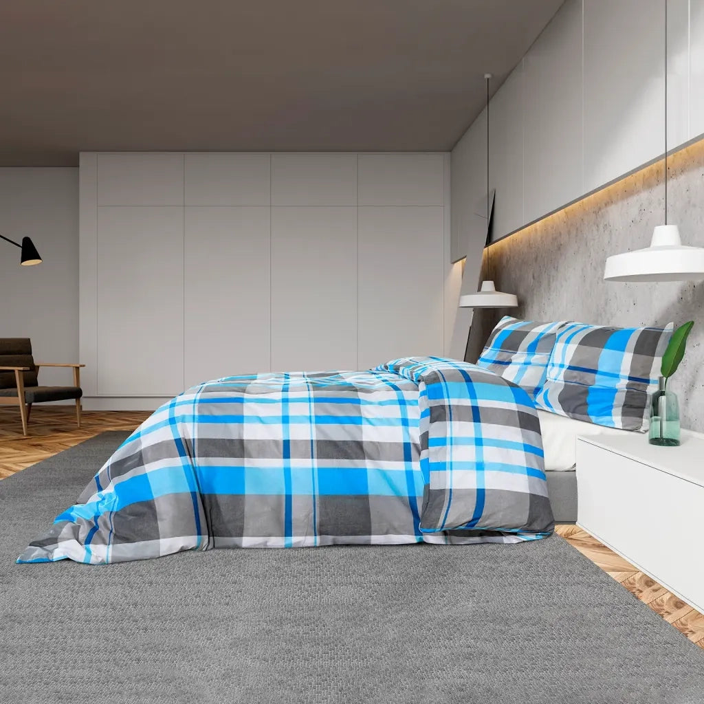 Set Copripiumino Blu e Grigio 200x200 cm in Cotone 136063