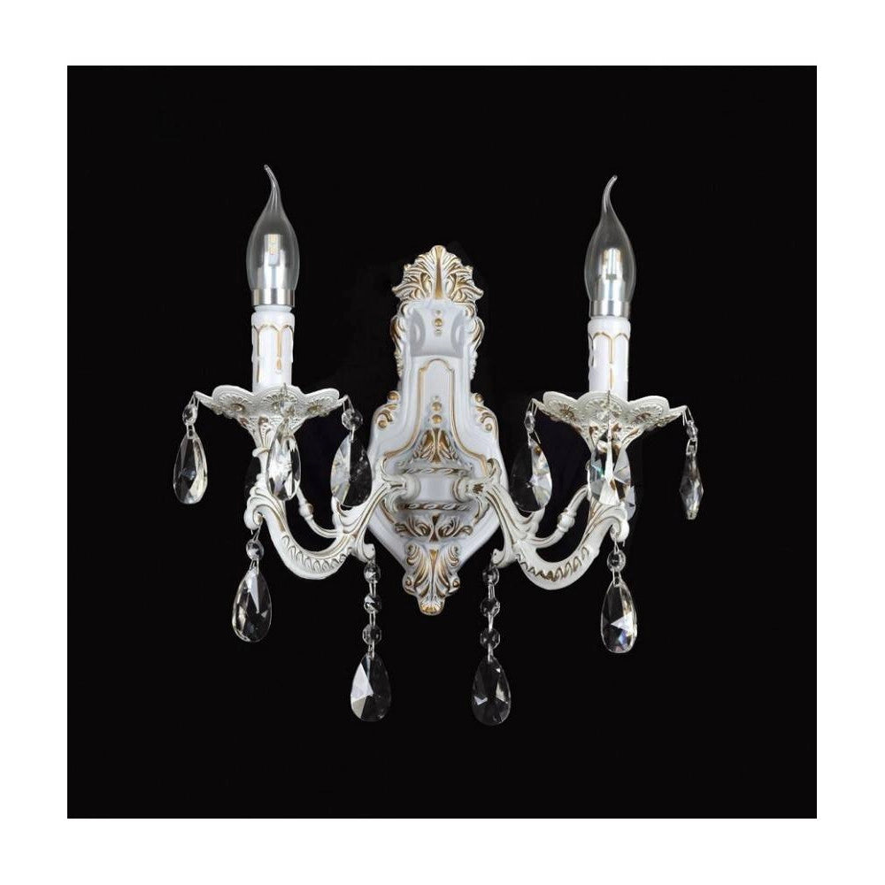 Trade Shop - Applique Parete Muro Classica 2 Bracci Attacco E14 Con Cristalli Pendenti E01-2 -