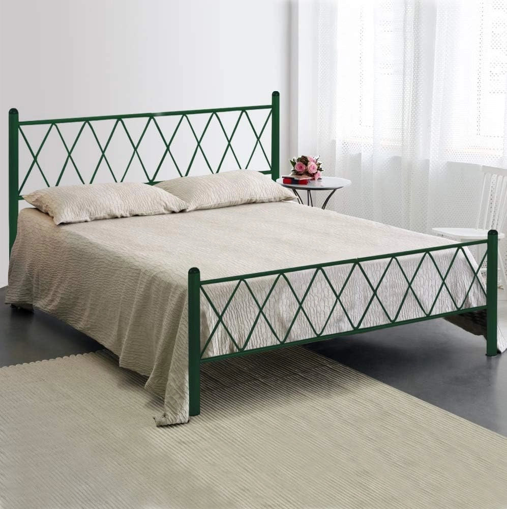 Letto in Ferro Battuto Moderno matrimoniale PIRAMIDE cm 160x190 Artigianale colore Verde