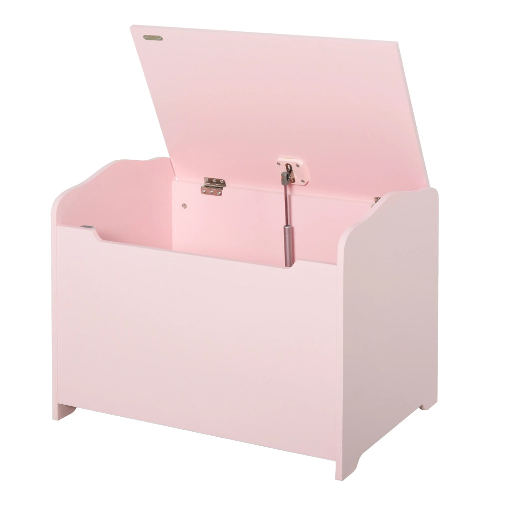 Cassapanca Portagiochi in Legno. Panca Contenitore per Cameretta Coperchio con Pistone Pneumatico. 60x40x48cm. Rosa