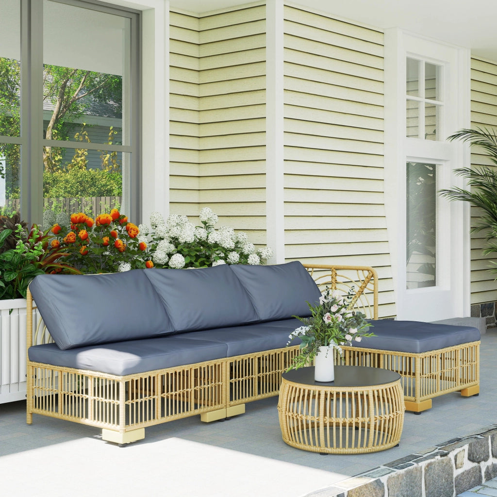 Divano da Giardino in Polyrattan con Cuscini e Tavolo ¨C Minimal ¨C Grigio