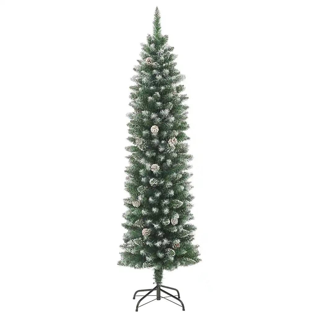 Albero di Natale Artificiale-Albero Natalizio Sottile Verde e Bianco 210 cm 597658