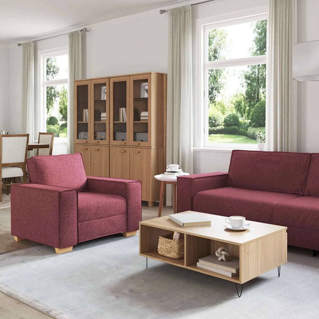 Divano 3 pcs Rosso Vino 220 x 80 x 84 cm Tessuto misto lino 3324612