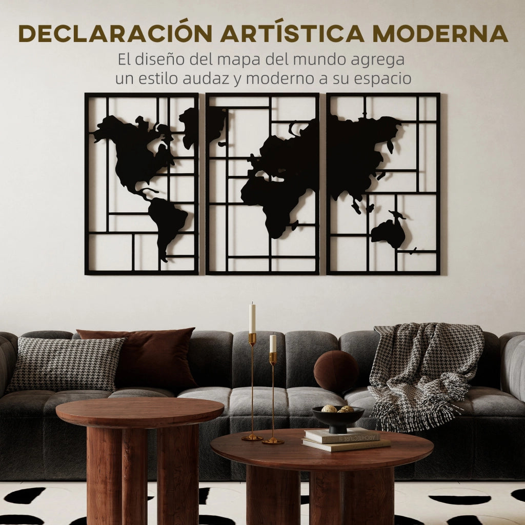 Mappa del Mondo in 3 Pezzi ¨C Minimal ¨C Nero