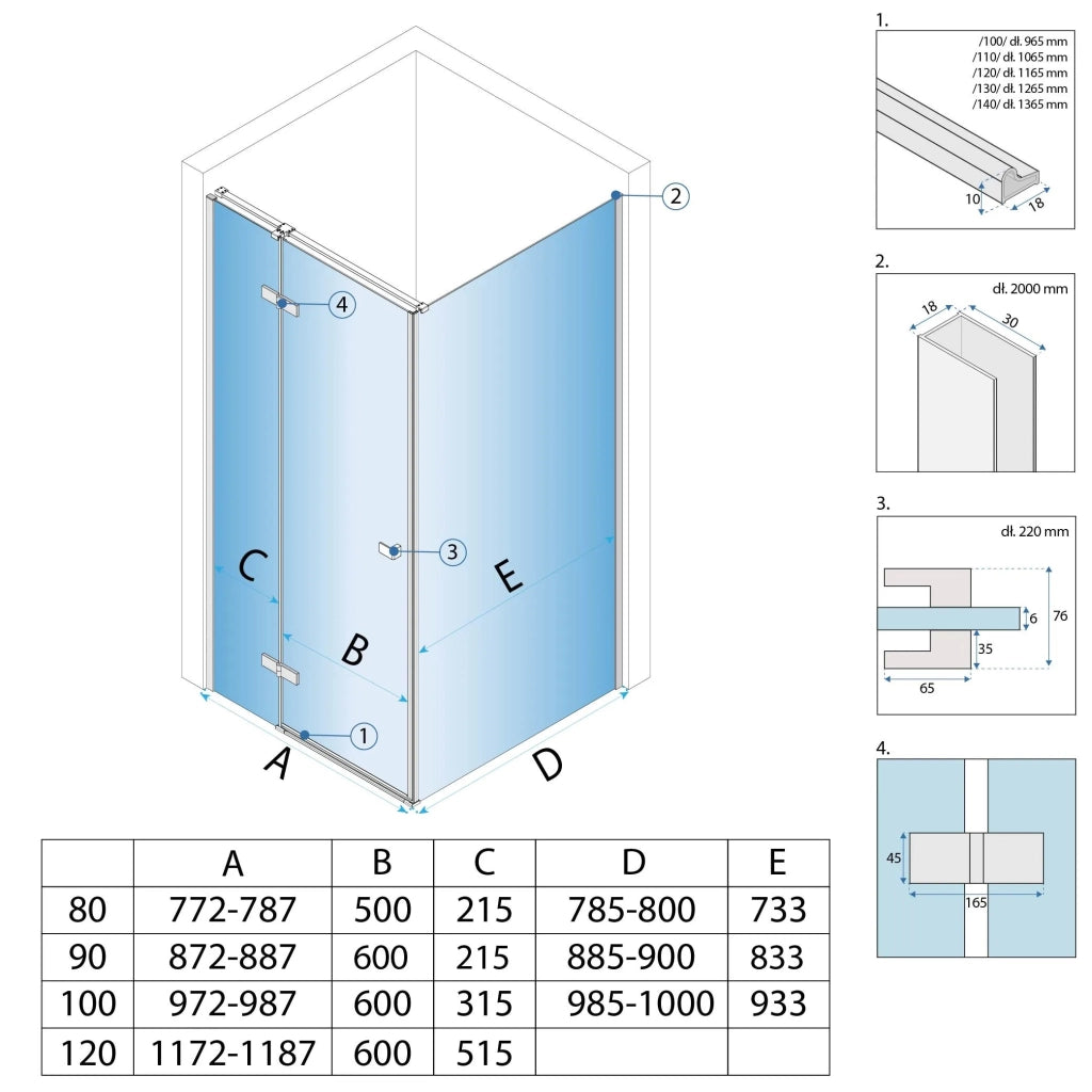 Cabina Doccia Rea Atlas 100x90 Chrome sinistra