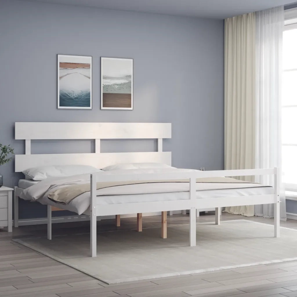 Letto per Anziani con Testiera Bianco Super King Legno Massello 3195367