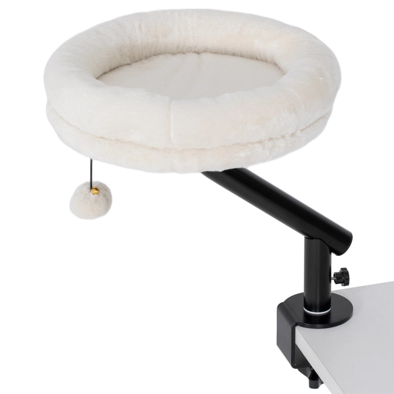 Letto per gatti da scrivania, cremebianco, rotazione 360°, altezza regolabile. Cuccia rimovibile lavabile in lavatrice. Per gatti sotto 6 kg. Ufficio domestico.