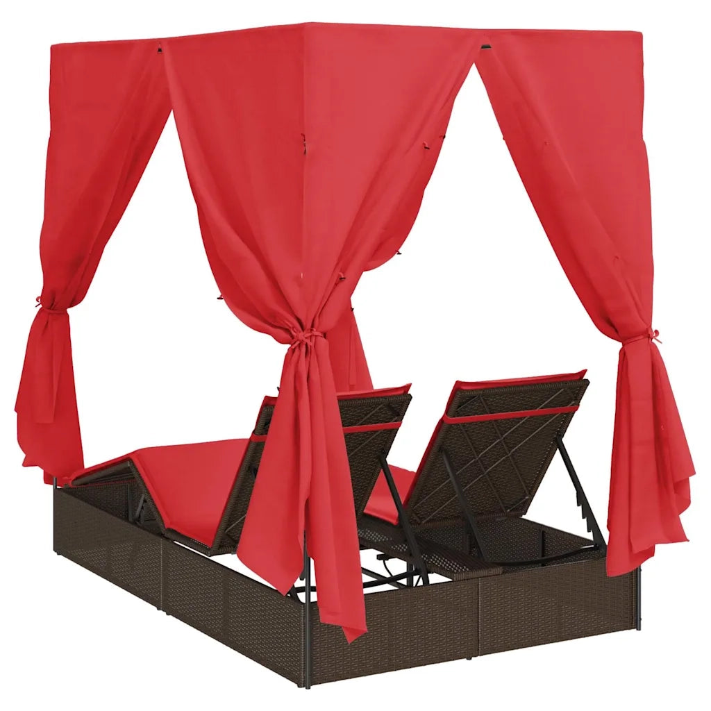 Lettino da sole doppio Rosso 205 x 129 x 200 cm polyrattan 3376133