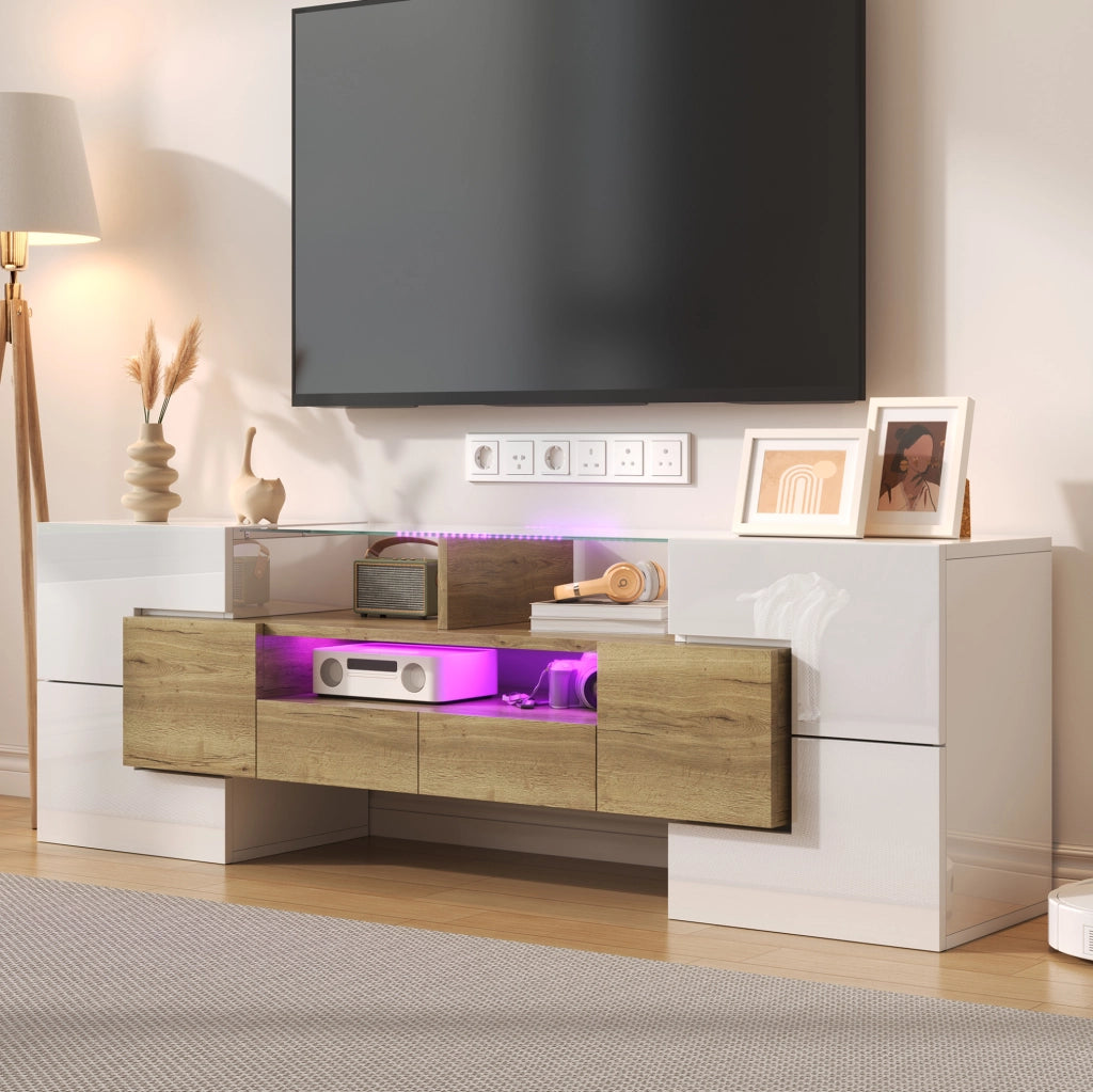 Mobile TV con LED multicolore, 145 cm, bianco e oro