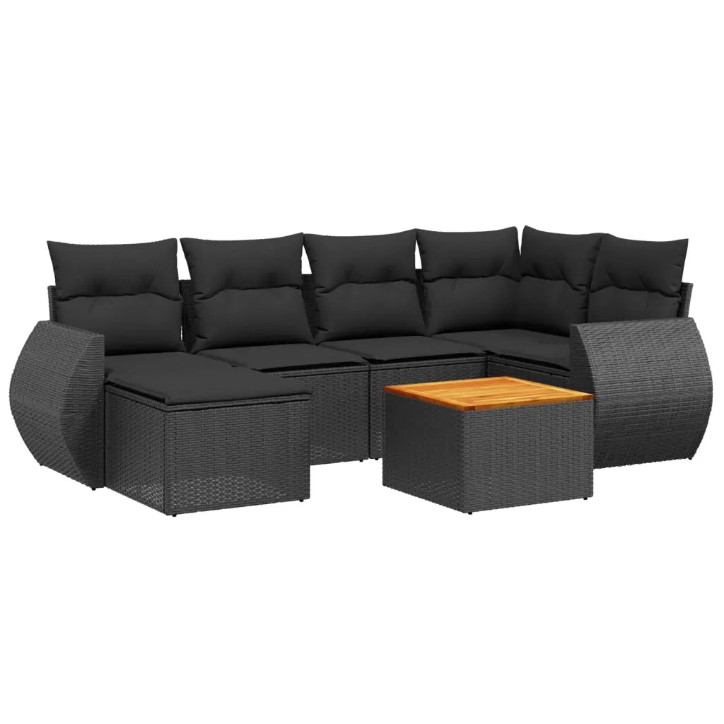 Set Divani da Giardino con Cuscini 7pz Nero Polyrattan 3257434