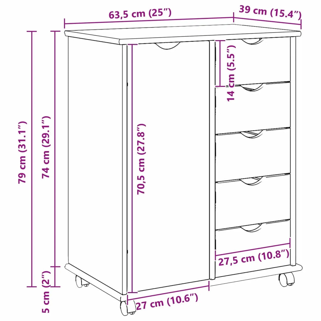 Mobile con Ruote con ruota Grigio 63,5 x 39 x 79 cm 42028362