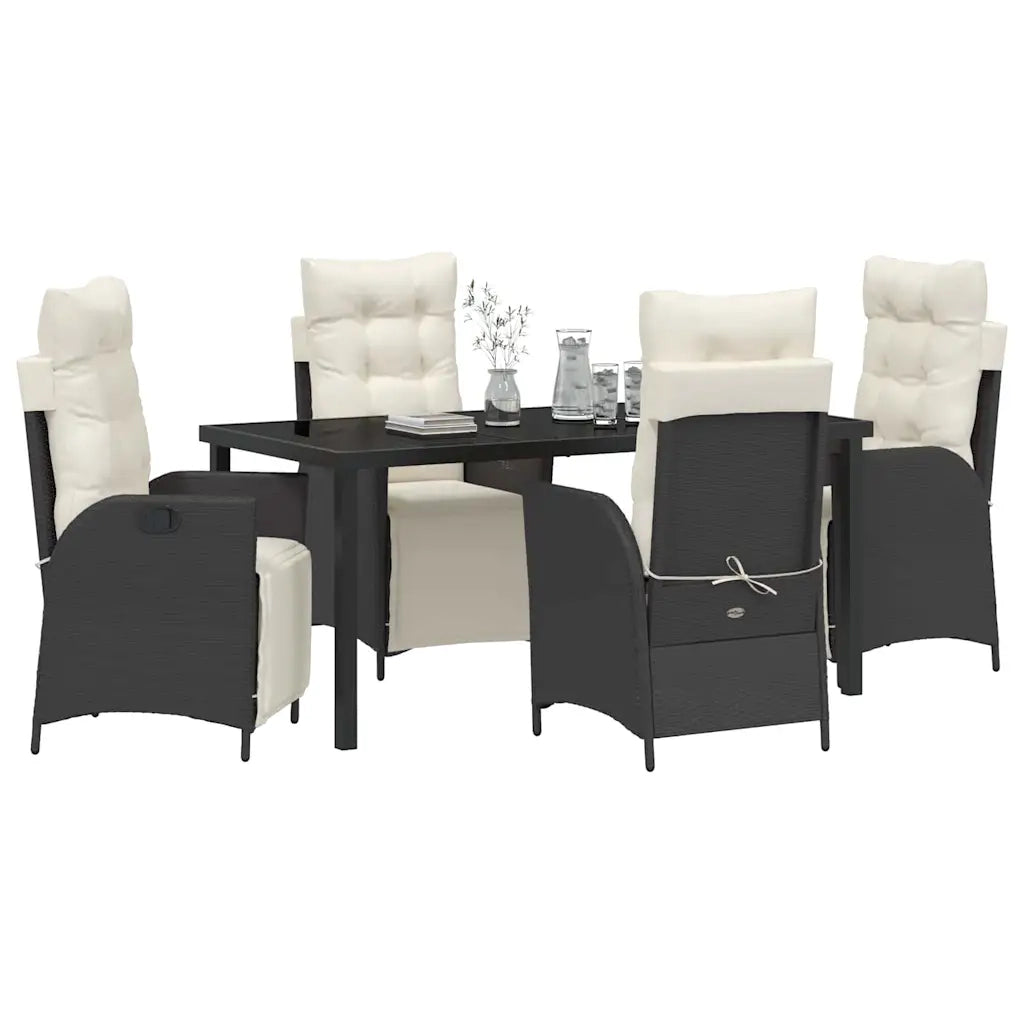 Set da Pranzo per Giardino con cuscino 5 pcs Nero polyrattan