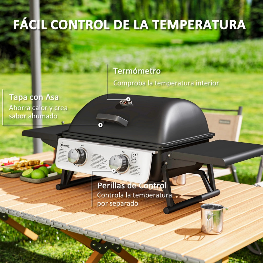 Barbecue a Gas 2 Fuochi Pieghevole con Termometro ¨C Minimal ¨C 101x48x41 cm Nero