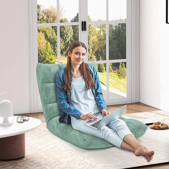 Sedia da Pavimento, Sedia Imbottita Regolabile in 14 Posizioni, Poltrona Salotto per Relax, Yoga, Lettura (Verde)