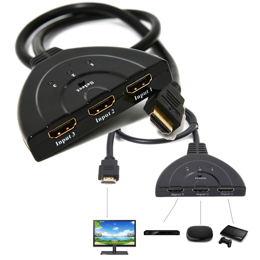 Trade Shop - Cavo Switch Hdmi 1080p 3 Porte Full Hd Tv Presa Multipla Sdoppiatore Adattatore -