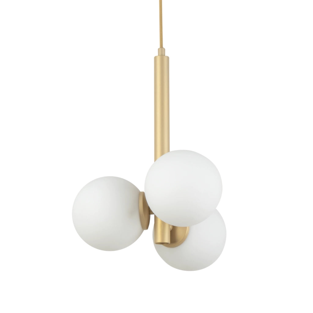 Lampada a sospensione Perla oro 3 sfere bianche G9