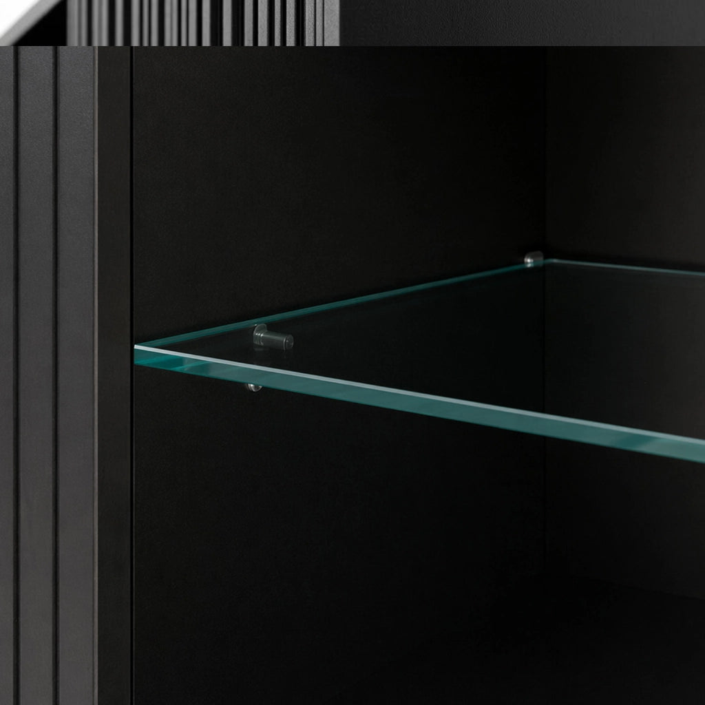 Mobile TV Per Soggiorno Living Con 2 Ante Battenti Vano Centrale A Giorno Ripiano In Vetro Passacavi Posteriori In Melaminico Design Contemporaneo 135 X 31 X 47 Cm Nero