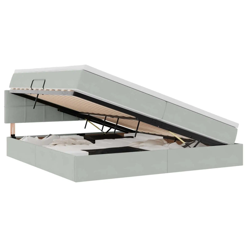 Letto con contenitore e LED Grigio chiaro 200 x 200 cm Velluto 3371415