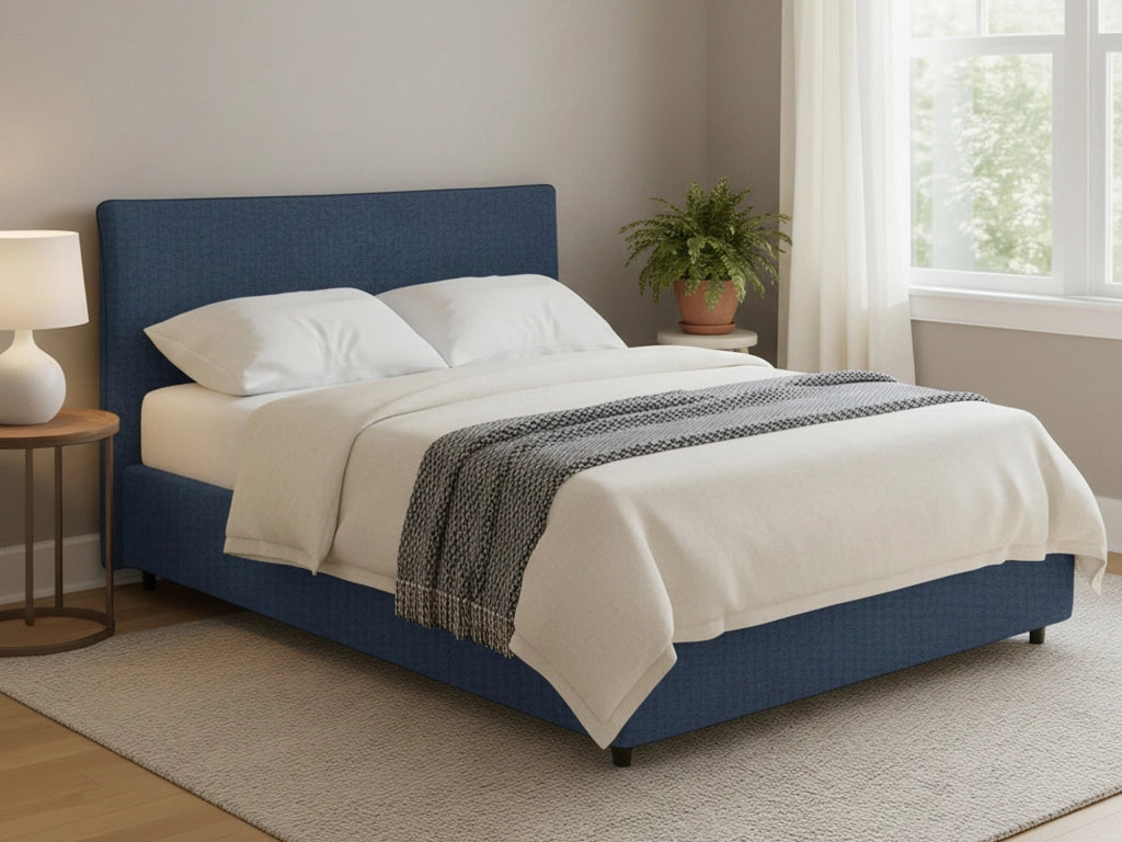 Crewe, Letto Matrimoniale Sfoderabile Made in Italy, blu