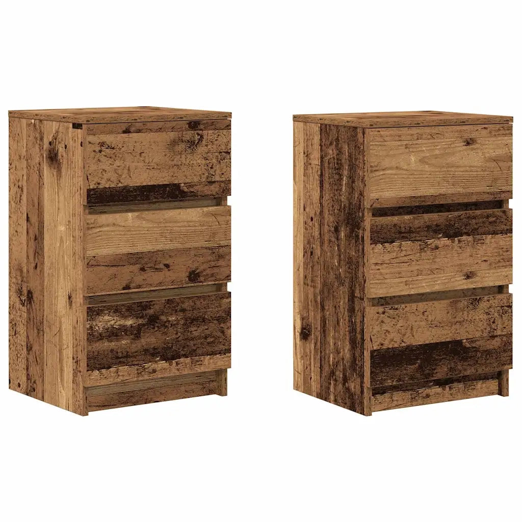 Set di 2 Comodini | Armadio da Notte | Mobiletto da notte con 3 Cassetti Legno Antico 39x35x65 cm