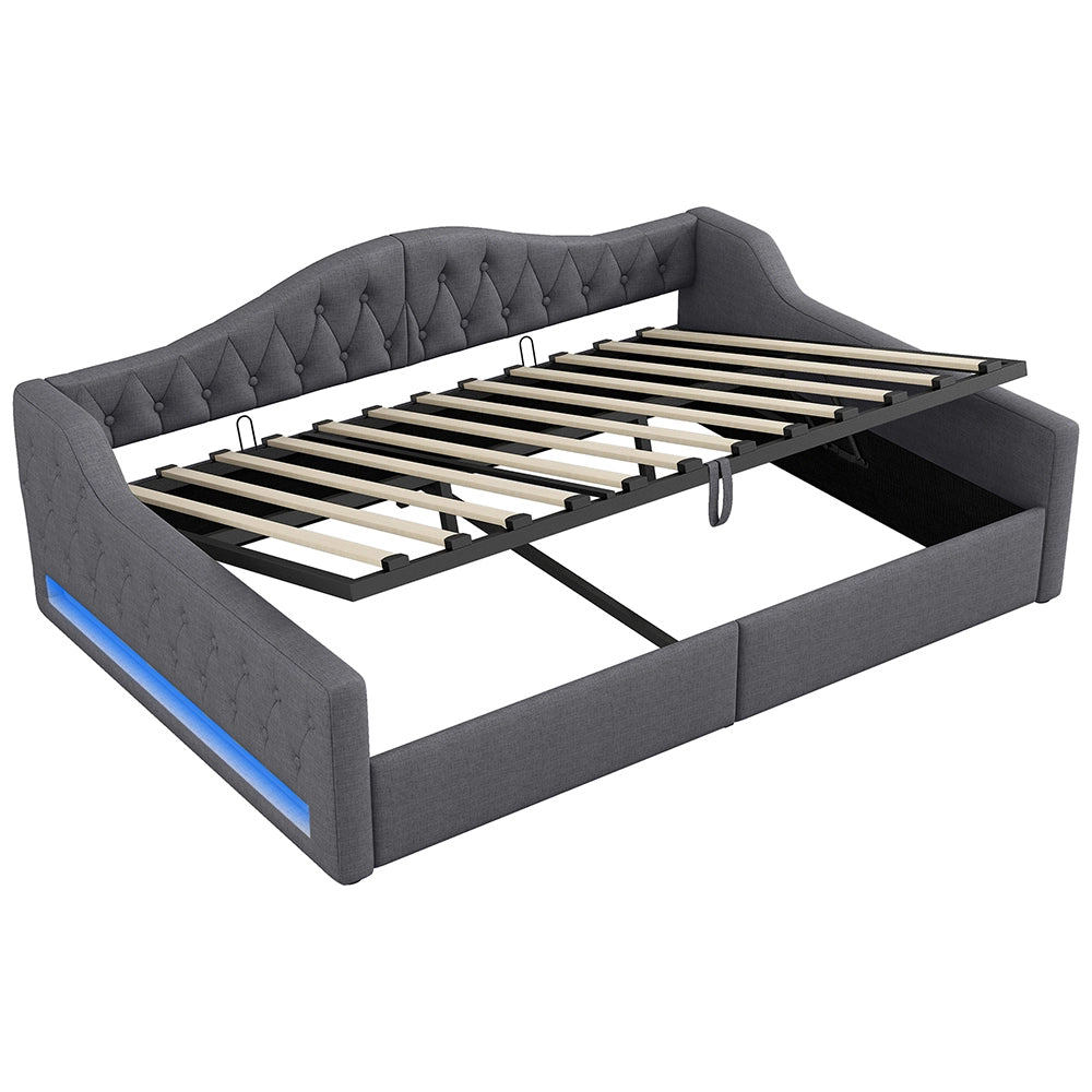 Letto imbottito - Xylo - 140x200cm LED con contenitore, grigio