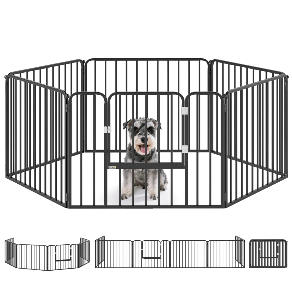 Recinto per Cani 6 Pannelli ¨C Minimal ¨C Acciaio 164x83x60 Nero