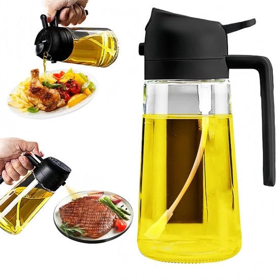 Olio Stuivatore 16 oz/470 ml, flacone 2 in 1 dispensatore di olio + oliostuivatore, griglia a gas per insalate con flacone di olio d'oliva