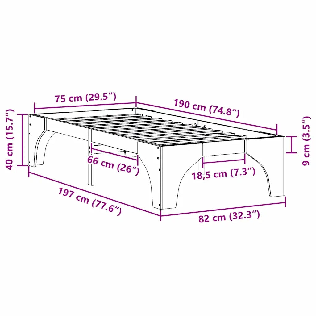 Letto singolo | Letto per adulti | Struttura del letto Marrone 75 x 190 cm Pino massello