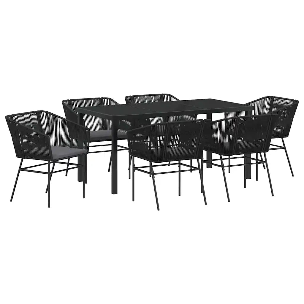 Set da Pranzo per Giardino con cuscino 7 pcs Nero