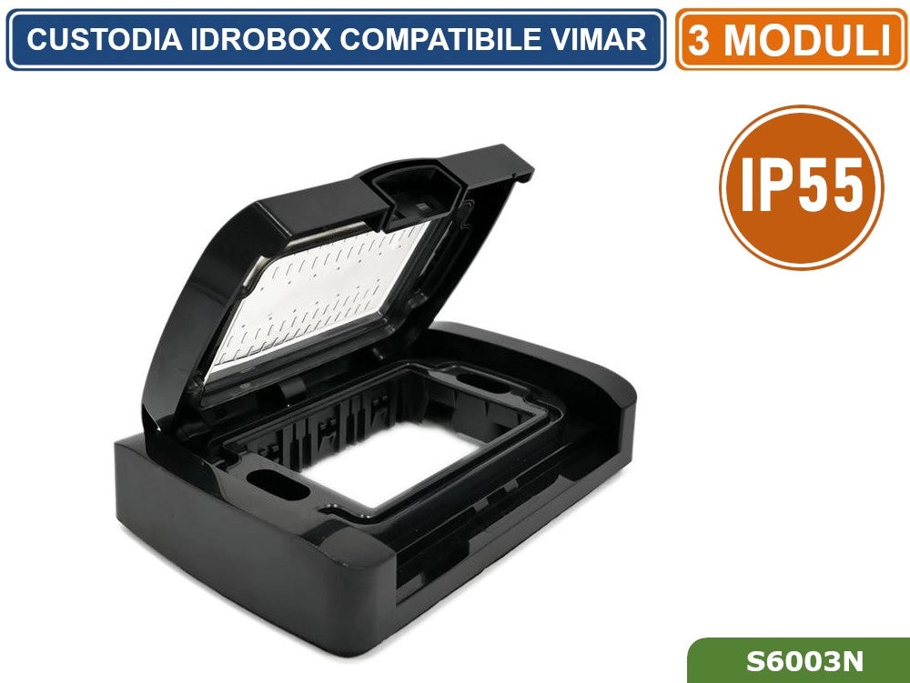 PLACCA COPERTURA STAGNA 3M  IDROBOX 3 MODULI NERA IP55 COMPATIBILE SERIE VIMAR PLANA