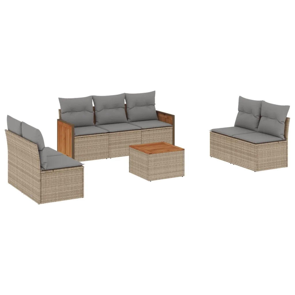 Set Divano da Giardino 8 pz con Cuscini Beige in Polyrattan 3227564
