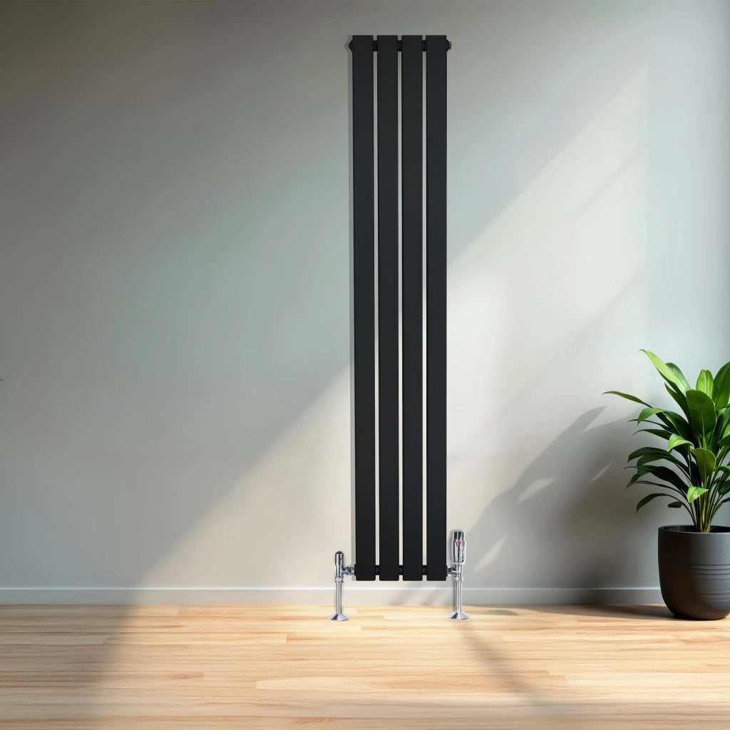 Radiatore Verticale 1600 x 280 mm con Valvole TRV Nero