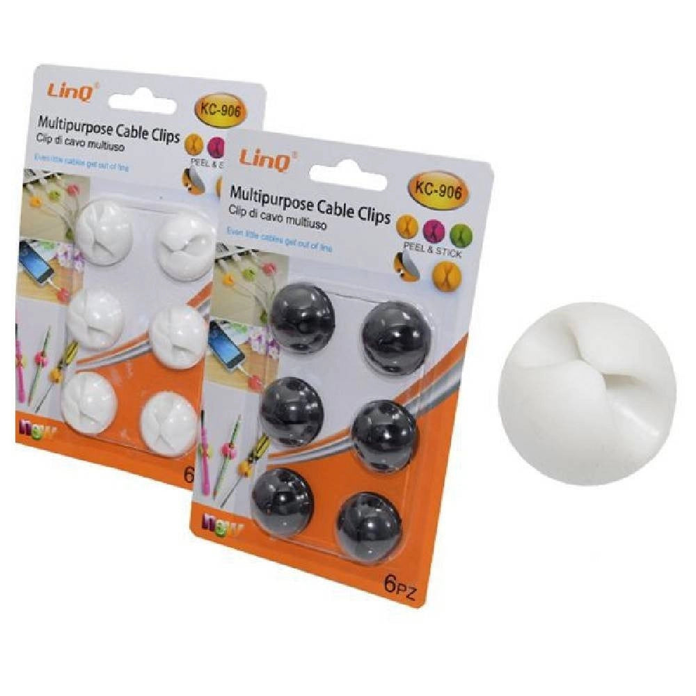 Trade Shop - Set 6 Pezzi Clip Raccogli Cavo Fissare Fili Adesivi Multiuso Tavolo Parete Kc-906 -