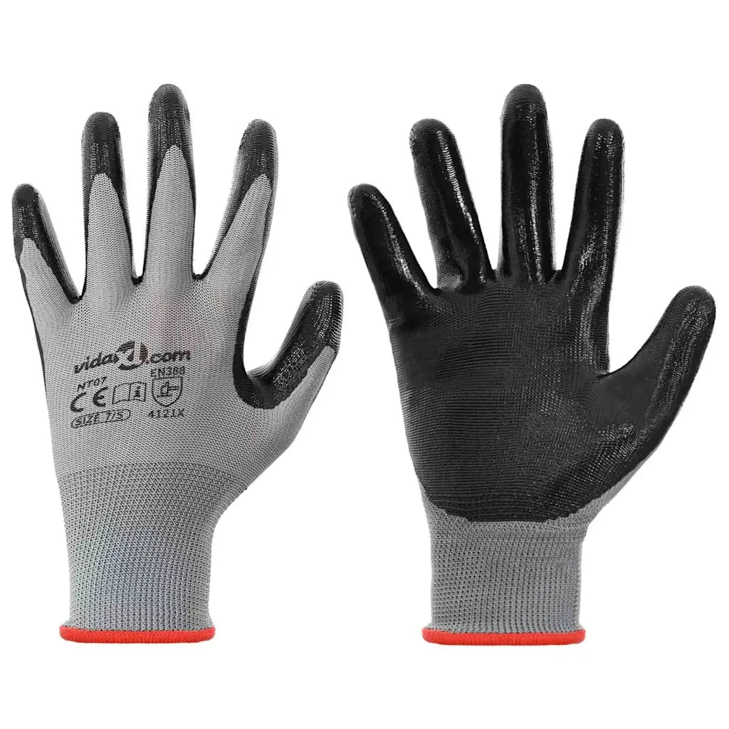 Guanti da Lavoro 24 pcs Grigio e Nero 7 / S Poliestere 42020701
