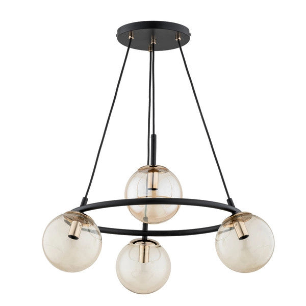Lampada a sospensione industriale Ringo nera oro 4xE14