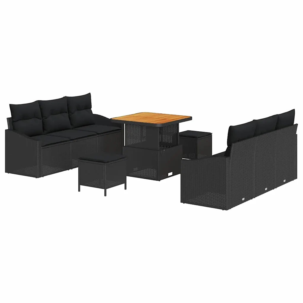 Set Divano da Giardino con cuscino 9 pcs Nero polyrattan 3362604