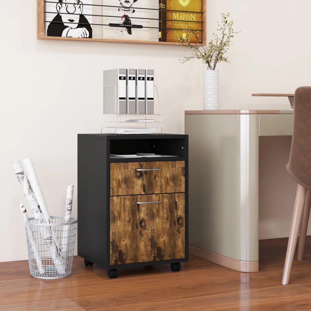 Cassettiera con Cassetto e Ripiano ¨C Minimal ¨C Marrone e Nero 40x35x60cm