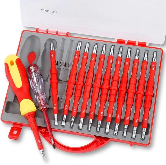 Set di chiavi a magnete isolato 1000V per elettricisti, tutto in uno, 24 pezzi, con manubrio - Phillips, Torx, sexagono, quadrato, set di chiavi a magnete professionale per elettricisti.