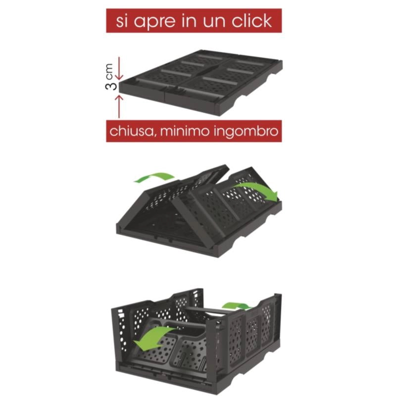 CESTA FRUTTA CASALINGA PIEGHEVOLE APRI/CHIUDI OPLA colore verde BAMA