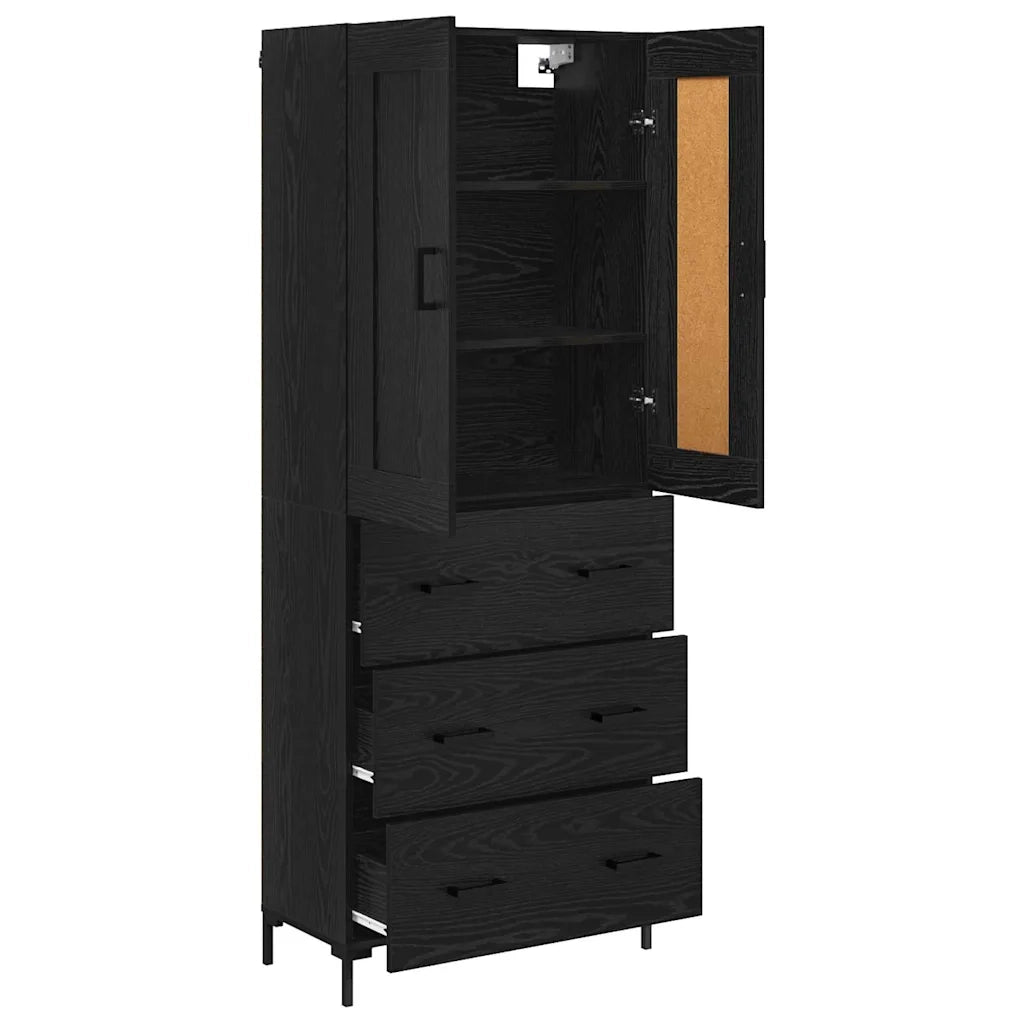 Credenza con cassetto 2 pz-Set di 2 Buffet-Armadio da cucina Rovere Nero Legno multistrato 705234
